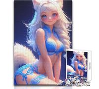 Rompecabezas de 1000 Piezas para Adolescentes, diseño de Chica Zorro de Anime en lencería Azul, Rompecabezas para la Familia, análisis y lógica, Juguete para decoración de Pared, tamaño 50x75cm