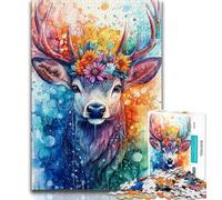 Rompecabezas de 1000 Piezas para Adolescentes, diseño de Ciervos en Acuarela Ejercita el Cerebro, desarrolla la Paciencia y Mejora la Memoria (75x50cm)