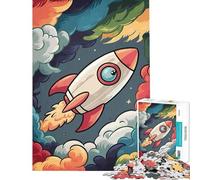 Rompecabezas de 1000 Piezas para Adolescentes diseño de Cohete Espacial con Nubes dificultad Alta y desafiante Ideal para decoración del hogar y para Relajarse a Partir de los 14 años 38x52cm
