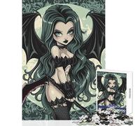 Rompecabezas de 1000 Piezas para Adolescentes diseño de cómic gótico Vampiro Sexy decoración del hogar Juguetes Regalo Divertido Juego práctico con póster a Juego y Hoja de Trivia tamaño 38x52cm