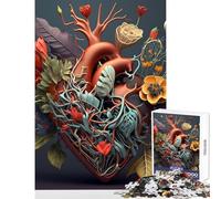 Rompecabezas de 1000 Piezas para Adolescentes diseño de corazón Humano con Flores Ideal para Decorar el hogar Regalos de cumpleaños Juegos relajantes desafío Educativo (tamaño 50x75cm)