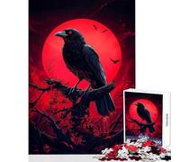 Rompecabezas de 1000 piezas para adolescentes diseño de cuervo bajo la luna de sangre ideal para decorar el hogar regalo de cumpleaños juego práctico con póster a juego y hoja de trivia tamaño 38x26cm
