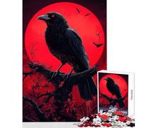 Rompecabezas de 1000 Piezas para Adolescentes diseño de Cuervo y Luna de Sangre Juegos con Piezas de Formas aleatorias Que se entrelazan por Completo tamaño 38x26cm