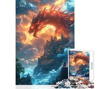 Rompecabezas de 1000 Piezas para Adolescentes diseño de dragón ardiente con Vistas al acantilado Castillo Juguete para decoración de Pared Regalo de cumpleaños Juego Educativo Ayuda a ejercitar