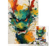 Rompecabezas de 1000 Piezas para Adolescentes diseño de dragón en Acuarela Juego Imposible Que Mejora la Memoria Juguetes para decoración del hogar Regalo de cumpleaños Regalos de Viaje (38x52cm)