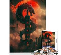 Rompecabezas de 1000 Piezas para Adolescentes diseño de dragón Urbano y Luna roja Juegos con Piezas de Formas aleatorias Que se entrelazan por Completo tamaño 38x26cm