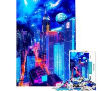 Rompecabezas de 1000 Piezas para Adolescentes diseño de Edificios Azules Rompecabezas para Adultos Juegos relajantes Mejora de la Memoria dificultad Alta y desafío (tamaño 38x26cm)