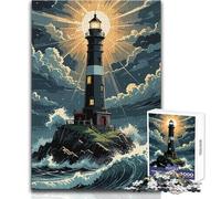 Rompecabezas de 1000 Piezas para Adolescentes, diseño de Faro en una Costa rocosa con Olas, Acogedor y Relajante, Ideal para Disfrutar en Interiores, Corte de precisión avanzado, tamaño 38x52cm
