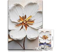 Rompecabezas de 1000 Piezas para Adolescentes, diseño de Flor Blanca con Hojas Doradas, Rompecabezas, Juegos Familiares, decoración del hogar, Ideas de Regalo, tamaño 38x52cm