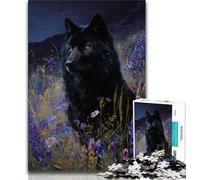 Rompecabezas de 1000 Piezas para Adolescentes diseño de Flores y Lobos Negros para Adultos Juguetes educativos Juegos Familiares cumpleaños 75x50cm