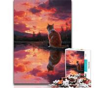 Rompecabezas de 1000 Piezas para Adolescentes diseño de Gato al Atardecer para Adultos Ideal para aliviar el estrés un desafío difícil decoración única para el hogar y Regalos 38x26cm