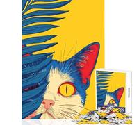 Rompecabezas de 1000 Piezas para Adolescentes diseño de Gato asomándose Tras una Hoja de Palma Juego práctico Lista de Deseos con Papá Noel Tamaño 38x26cm