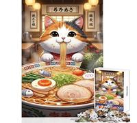 Rompecabezas de 1000 Piezas para Adolescentes diseño de Gato Comiendo Ramen en un Restaurante Juguete antiestrés Regalo de cumpleaños Juego Educativo Que Ayuda a ejercitar el Cerebro (tamaño 38x26cm)
