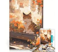 Rompecabezas de 1000 Piezas para Adolescentes, diseño de Gato con Flores de Jengibre, Juego Familiar, Regalo de cumpleaños, Regalos de Viaje 50x75cm