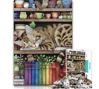 Rompecabezas de 1000 Piezas para Adolescentes, diseño de Gato en la estantería, 26x38cm