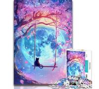 Rompecabezas de 1000 Piezas para Adolescentes diseño de Gato en un Columpio para Adultos y Adolescentes Ideal para aliviar el estrés fomentar el Amor en Pareja 38x26cm