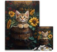 Rompecabezas de 1000 Piezas para Adolescentes, diseño de Gato Entre Girasoles, de Madera, fomentar el Amor en Pareja a Partir de los 14 años, 50x75cm