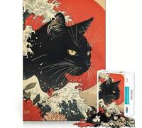 Rompecabezas de 1000 Piezas para Adolescentes,diseño de Gato Estilo Ukiyo-e,Corte Fino,Juego de concentración,Regalo para Momentos de Paz,diversión, Ocio (38x26cm)