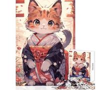 Rompecabezas de 1000 Piezas para Adolescentes diseño de Gato Kimono japonés Juguetes antiestrés Regalo de cumpleaños Juegos Divertidos colección de Artistas Bellas Artes tamaño 50x75cm