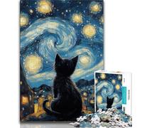 Rompecabezas de 1000 Piezas para Adolescentes diseño de Gato Negro bajo el Cielo Nocturno Juego Familiar para aliviar el estrés desafío difícil Regalo de Amigo Secreto (50x75cm)