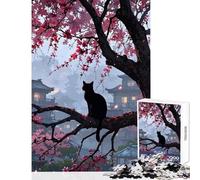 Rompecabezas de 1000 Piezas para Adolescentes diseño de Gato Negro en un Cerezo en Flor Ideal para Decorar el hogar Juego Familiar interacción Entre Padres e Hijos tamaño 38x52cm