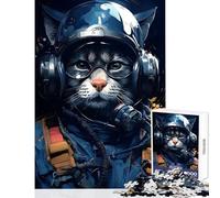 Rompecabezas de 1000 Piezas para Adolescentes diseño de Gato piloto de Jet con Gafas decoración del hogar Juguetes Regalo de cumpleaños Juego práctico con póster a Juego y Hoja de Trivia 38x26cm