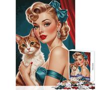 Rompecabezas de 1000 Piezas para Adolescentes diseño de Gato Pin-up Rubio decoración de Pared Obra de Arte Regalo Juegos relajantes con Piezas de Formas aleatorias Totalmente entrelazadas 38x52cm