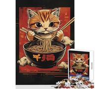 Rompecabezas de 1000 Piezas para Adolescentes diseño de Gato Ramen japonés Juguetes para Hacer uno Mismo Obra de Arte Regalo Juego Educativo colección de Artistas Bellas Artes (tamaño 50x75cm)