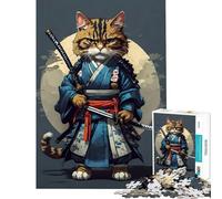 Rompecabezas de 1000 Piezas para Adolescentes diseño de Gato samurái Estilo Vintage difícil y desafiante Ideal para Actividades Familiares y decoración del hogar Juguete para Mayores de 14 años Juego