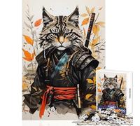 Rompecabezas de 1000 Piezas para Adolescentes diseño de Gato samurái Juguete Vintage decoración de Pared Regalo de cumpleaños Juegos relajantes Mejora el Amor en Pareja tamaño 38x52cm