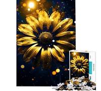 Rompecabezas de 1000 Piezas para Adolescentes diseño de Girasol cósmico Dorado neón Diversión en casa Mejora la Memoria Juego práctico Apto para Mayores de 14 años (38x52cm)