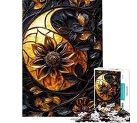 Rompecabezas de 1000 Piezas para Adolescentes diseño de Girasol en vidriera Juego Familiar para Adultos desafío difícil de completar (tamaño 38x26cm)
