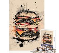 Rompecabezas de 1000 Piezas para Adolescentes diseño de Hamburguesa Miam Juguete para Pintar decoración de Pared Regalo de cumpleaños Juegos relajantes Mejora el Amor en Pareja tamaño 50x75cm