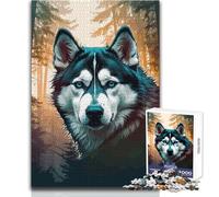 Rompecabezas de 1000 Piezas para Adolescentes, diseño de Husky Siberiano en el Bosque, un pasatiempo Tranquilo y satisfactorio, Juguete de Corte de precisión Entrelazado, tamaño 38x26cm