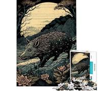 Rompecabezas de 1000 Piezas para Adolescentes diseño de jabalí Estilo Ukiyo-e japonés Ideal para Adultos Rompecabezas de Juguete decoración de Pared Arte Mural cumpleaños y Navidad