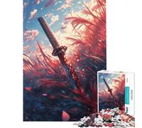 Rompecabezas de 1000 Piezas para Adolescentes diseño de Juncos carmesí y Katana Juego práctico y Educativo Hombres y Mujeres decoración del hogar (38x26cm)