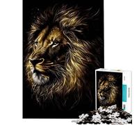 Rompecabezas de 1000 Piezas para Adolescentes diseño de león Negro y Dorado Fondo Oscuro Juego práctico y adictivo para Cultivar la Paciencia Un Gran Regalo Un desafío difícil (tamaño 38x52cm)