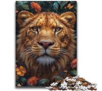 Rompecabezas de 1000 Piezas para Adolescentes, diseño de león y Flores, desafiante, Divertido y Divertido, con póster y Hoja de Trivia a Juego, 26x38cm