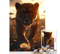 Rompecabezas de 1000 Piezas para Adolescentes diseño de Leona Caminando por el Campo al Atardecer Juguete Educativo Regalo para Mujeres y Hombres Juegos de relajación interacción Entre Padres e Hijos