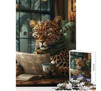 Rompecabezas de 1000 Piezas para Adolescentes diseño de Leopardo en una cafetería Juguetes antiestrés Regalos geniales y Juegos de ingenio Entrena tu Cerebro y Tus Manos tamaño 38x26cm