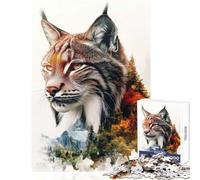 Rompecabezas de 1000 Piezas para Adolescentes diseño de Lince en la Naturaleza Ideal para Hacer tú Mismo como Regalo Juego práctico Actividades Divertidas en casa tamaño 38x26cm