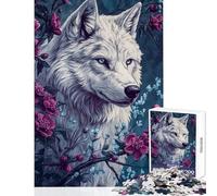 Rompecabezas de 1000 Piezas para Adolescentes diseño de Lobo Blanco en Flor Juegos relajantes decoración del hogar Juguetes para la interacción Entre Padres e Hijos (38x26cm)