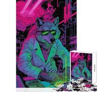 Rompecabezas de 1000 Piezas para Adolescentes diseño de Lobo ciberpunk neón decoración del hogar Juguetes Regalos de cumpleaños Juegos relajantes desafío Educativo (tamaño 38x26cm)