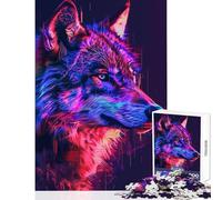 Rompecabezas de 1000 Piezas para Adolescentes diseño de Lobo con neón Ideal como decoración de Pared Regalo de cumpleaños Juegos relajantes Que mejoran el Amor en Pareja tamaño 38x52cm