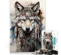 Rompecabezas de 1000 Piezas para Adolescentes,diseño de Lobo Estilo Boho,Arte de Corte preciso,Juguete para ejercitar la Mente,Juego Relajante,diversión para cumpleaños 38x52cm