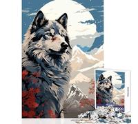 Rompecabezas de 1000 Piezas para Adolescentes diseño de Lobo Estilo Retro japonés Juguete para decoración de Pared Regalo de Amigo Secreto Juego práctico para Mejorar el Amor en Pareja tamaño 38x26cm