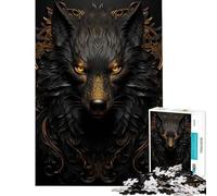 Rompecabezas de 1000 piezas para adolescentes diseño de lobo negro y dorado divertido y adictivo ideal para cultivar la paciencia Regalos para hombres y mujeres divertidos y con humor (tamaño 38x26cm)
