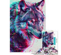 Rompecabezas de 1000 Piezas para Adolescentes diseño de Lobo neón con Efecto Glitch Rompecabezas relajantes para Adolescentes Ideal para cumpleaños y Navidad (tamaño 38x52cm)