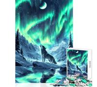 Rompecabezas de 1000 Piezas para Adolescentes diseño de Lobo nórdico Aurora Boreal Juguete para decoración de Pared Regalos de cumpleaños Juegos relajantes Entrena tu Cerebro y Tus Manos 38x26cm