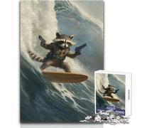 Rompecabezas de 1000 Piezas para Adolescentes, diseño de Mapache Cohete surfeando, Ideal para un pasatiempo Tranquilo en Interiores, Juguete de Corte de precisión Superior, tamaño 38x52cm